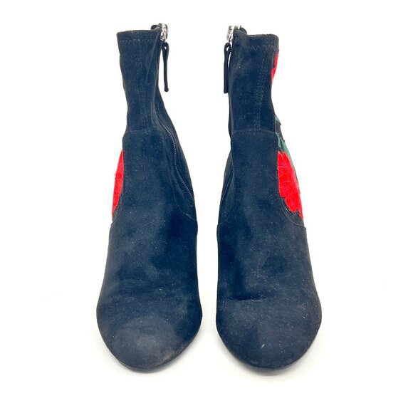 Steve Madden Edit Womens Black Suede Ankle Boots Red Rose Embroidery Side Zipper - Picture 5 of 16